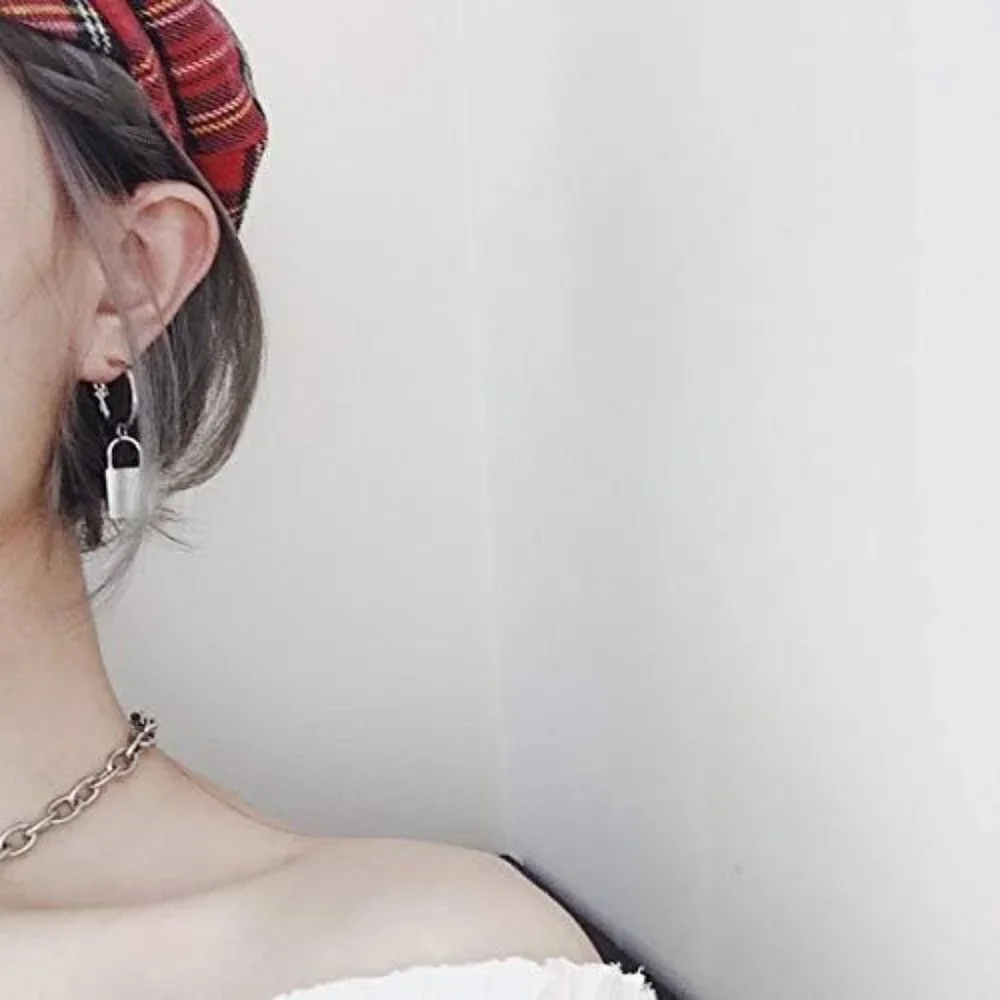 PUNK Padlock Dangle Hoop Earrings Key